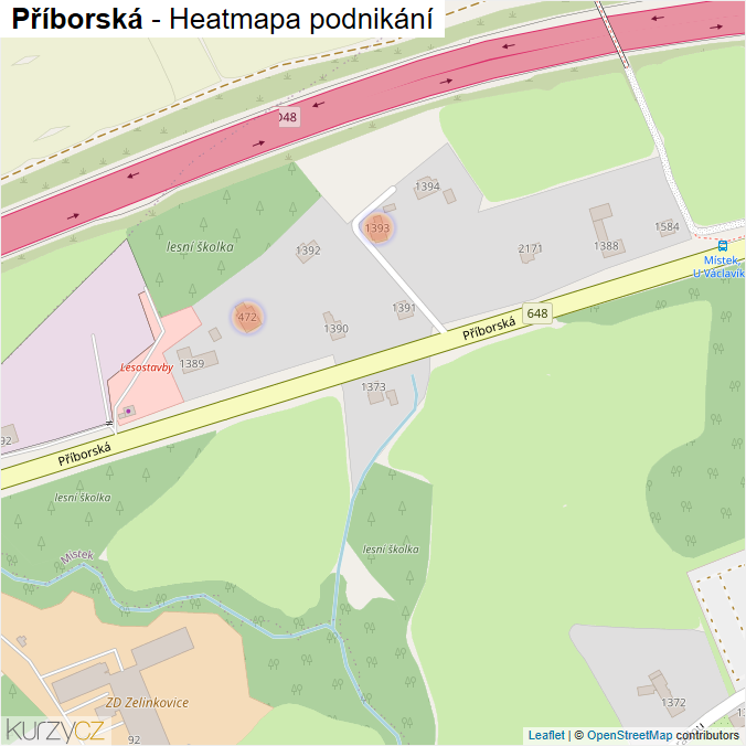 Mapa Příborská - Firmy v ulici.