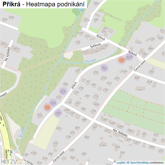 Mapa Příkrá - Firmy v ulici.