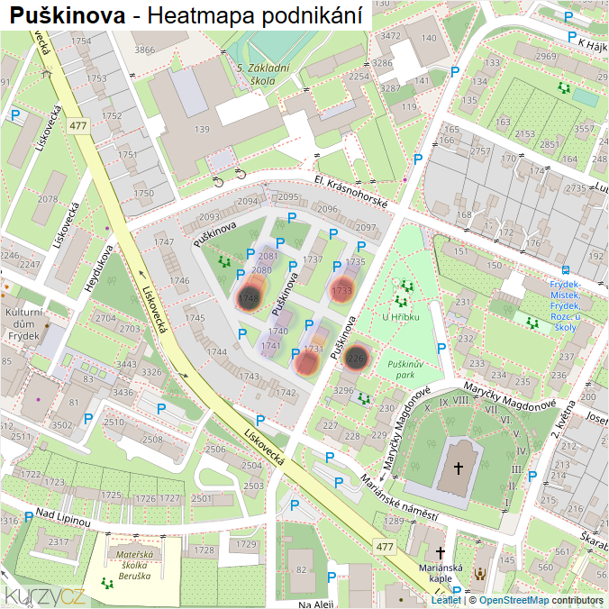 Mapa Puškinova - Firmy v ulici.