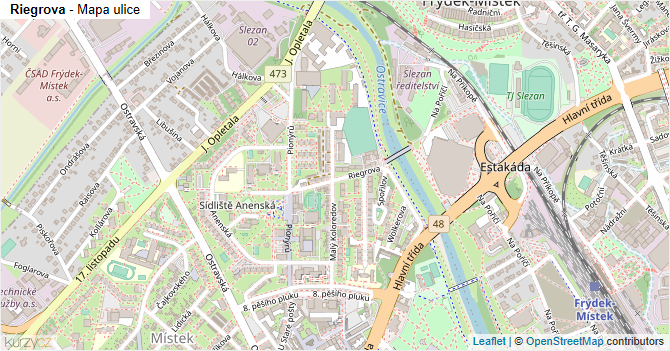 Riegrova - mapa ulice
