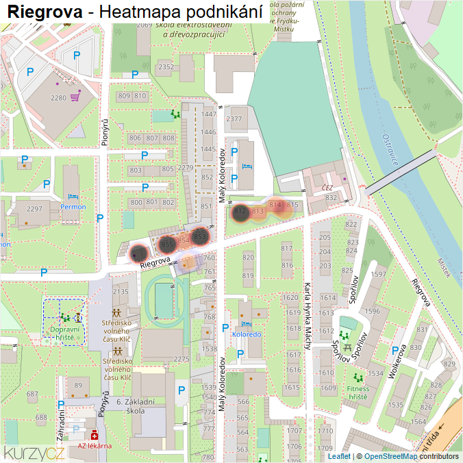 Mapa Riegrova - Firmy v ulici.