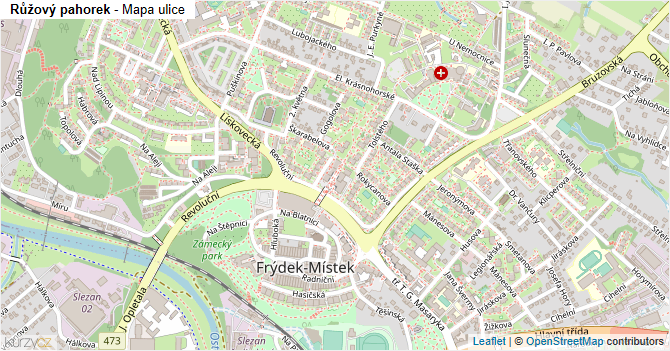 Růžový pahorek - mapa ulice