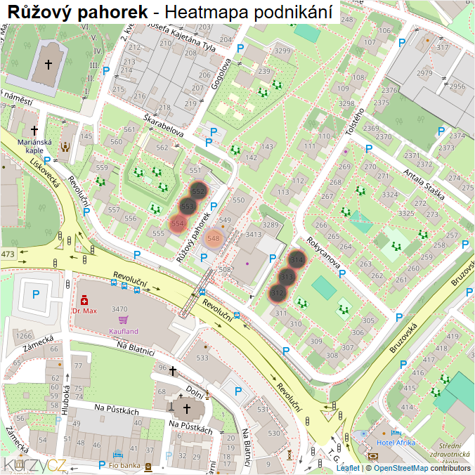 Mapa Růžový pahorek - Firmy v ulici.