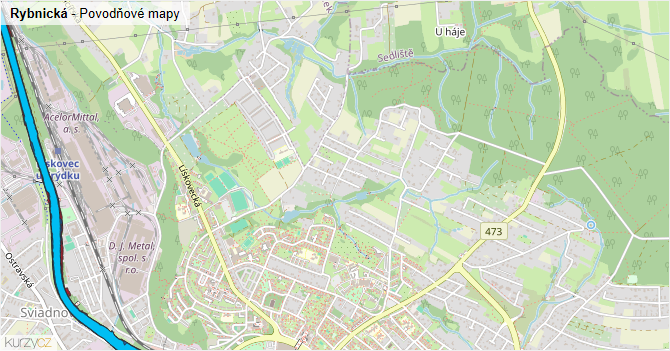 Rybnická - záplavové mapy stoleté vody