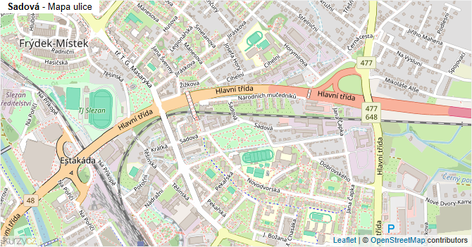 Sadová - mapa ulice