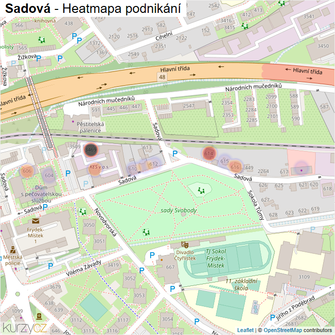 Mapa Sadová - Firmy v ulici.