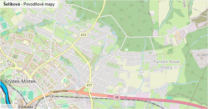Šeříková - záplavové mapy stoleté vody