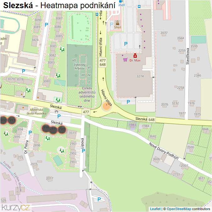 Mapa Slezská - Firmy v ulici.