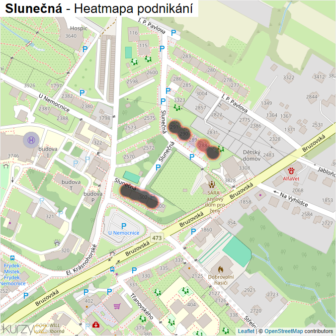 Mapa Slunečná - Firmy v ulici.