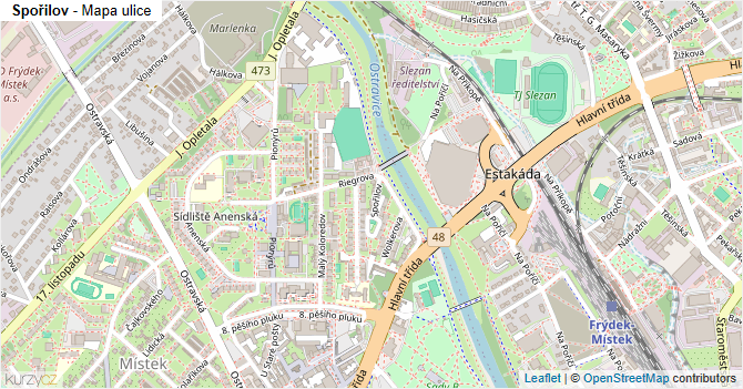 Spořilov - mapa ulice