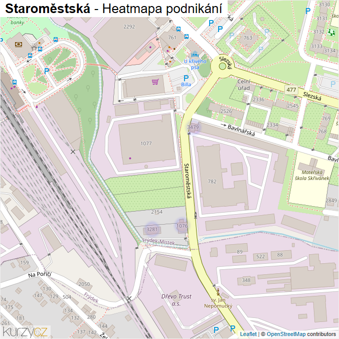 Mapa Staroměstská - Firmy v ulici.