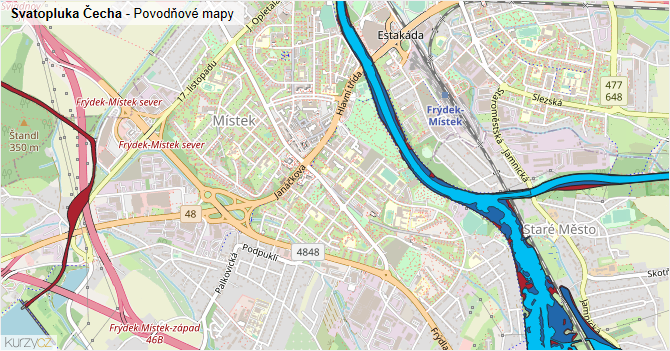 Svatopluka Čecha - záplavové mapy stoleté vody
