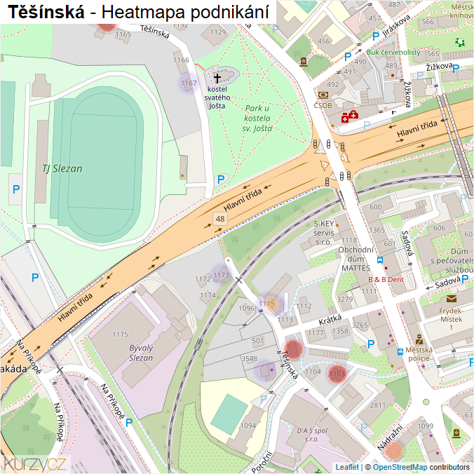 Mapa Těšínská - Firmy v ulici.