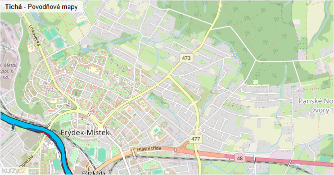 Tichá - záplavové mapy stoleté vody