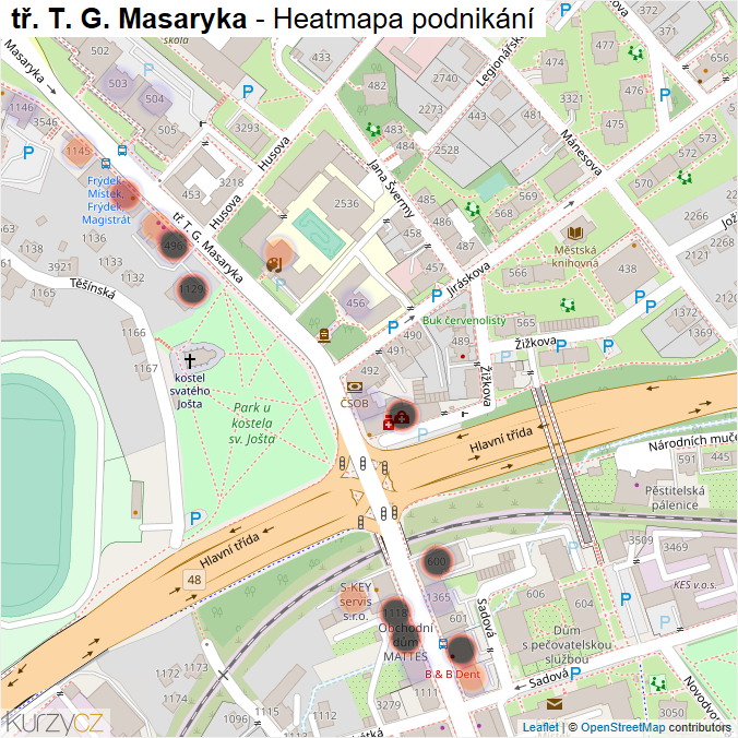 Mapa tř. T. G. Masaryka - Firmy v ulici.