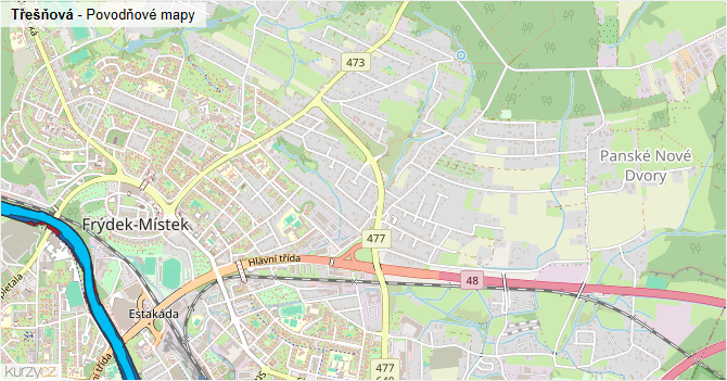 Třešňová - záplavové mapy stoleté vody