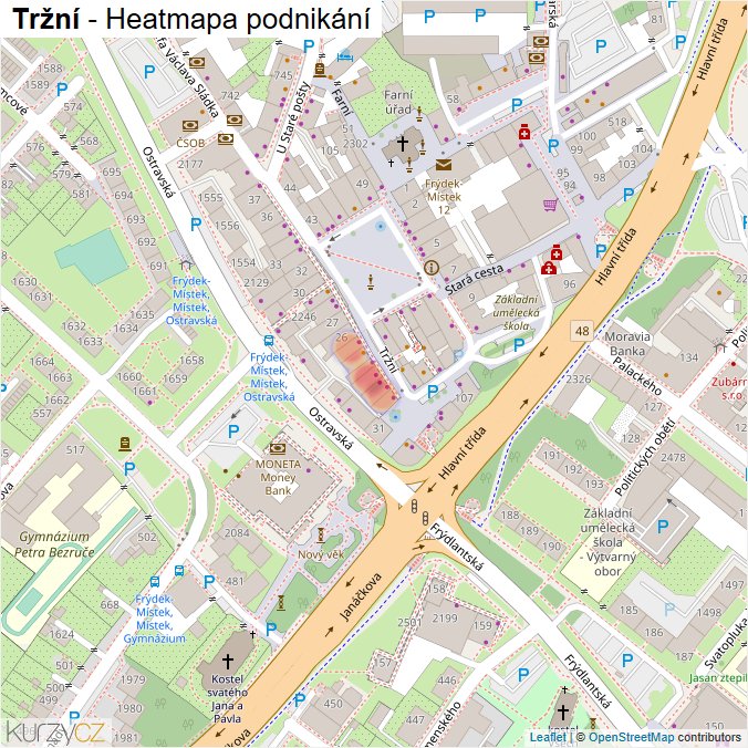 Mapa Tržní - Firmy v ulici.