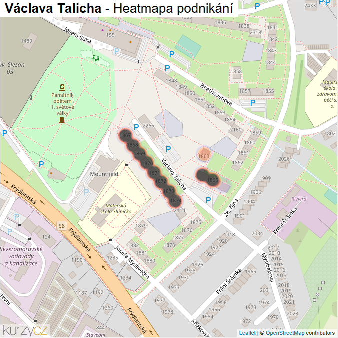 Mapa Václava Talicha - Firmy v ulici.