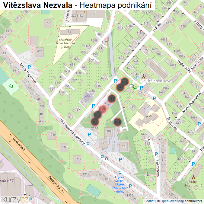 Mapa Vítězslava Nezvala - Firmy v ulici.