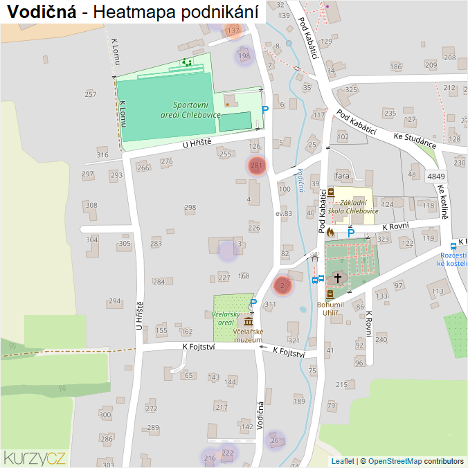 Mapa Vodičná - Firmy v ulici.