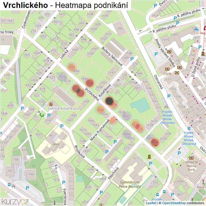 Mapa Vrchlického - Firmy v ulici.