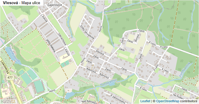 Vřesová - mapa ulice