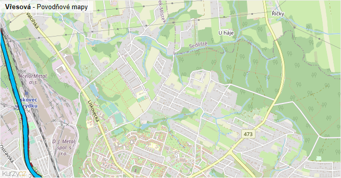 Vřesová - záplavové mapy stoleté vody