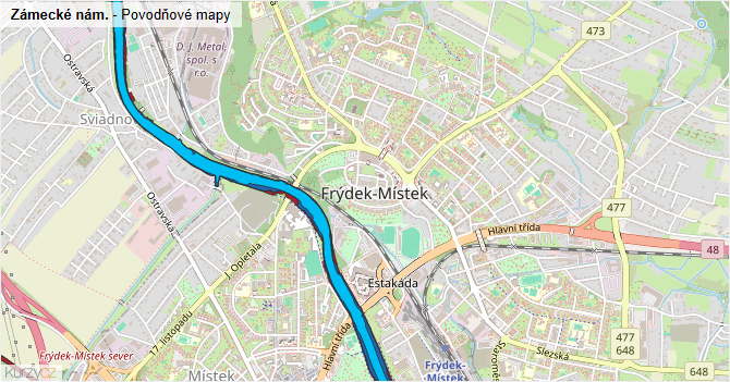 Zámecké nám. - záplavové mapy stoleté vody