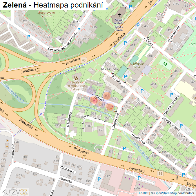 Mapa Zelená - Firmy v ulici.