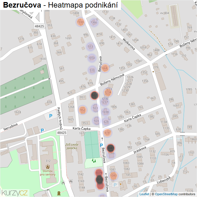 Mapa Bezručova - Firmy v ulici.