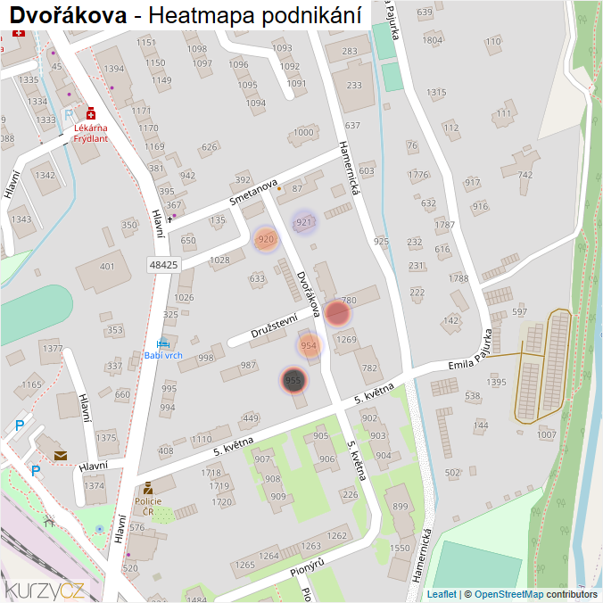 Mapa Dvořákova - Firmy v ulici.