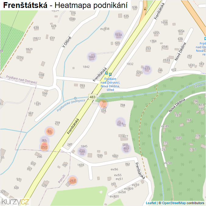 Mapa Frenštátská - Firmy v ulici.