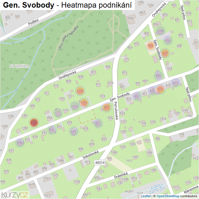 Mapa Gen. Svobody - Firmy v ulici.