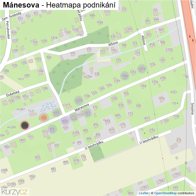 Mapa Mánesova - Firmy v ulici.