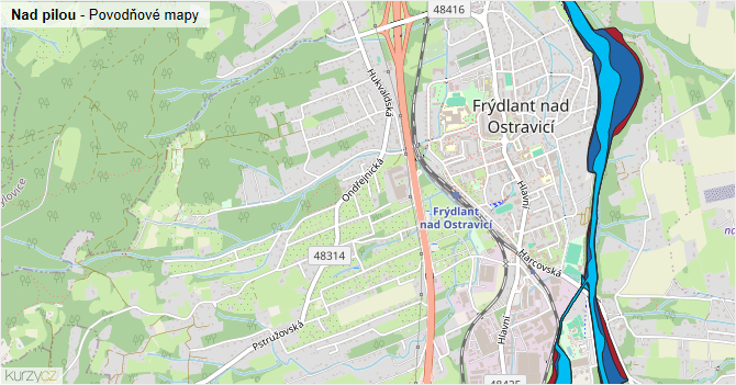Nad pilou - záplavové mapy stoleté vody