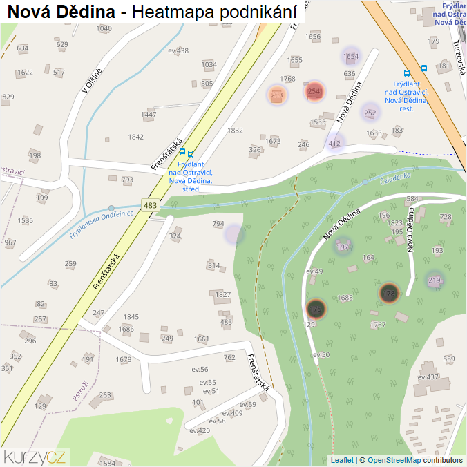 Mapa Nová Dědina - Firmy v ulici.