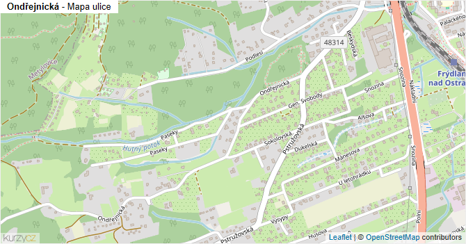 Ondřejnická - mapa ulice