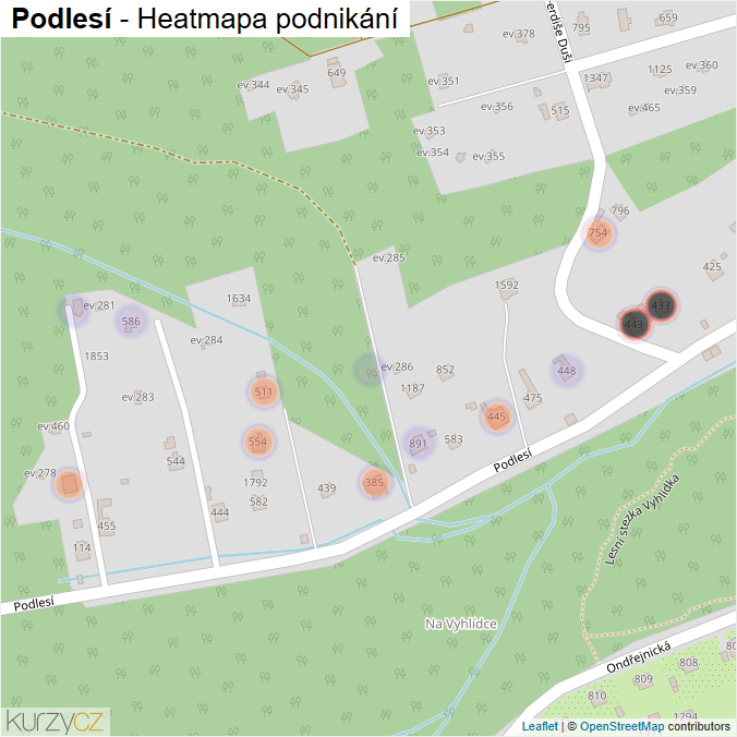 Mapa Podlesí - Firmy v ulici.