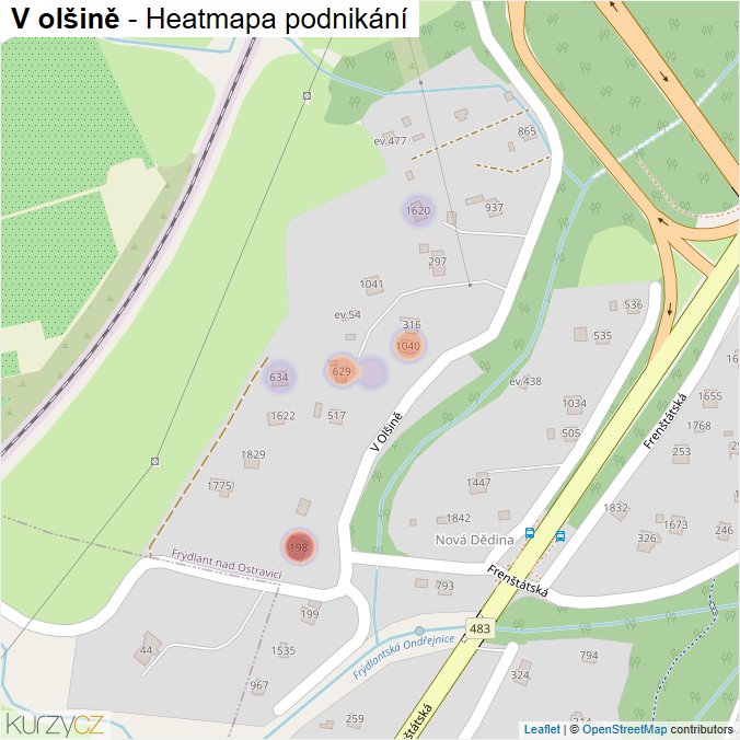 Mapa V olšině - Firmy v ulici.