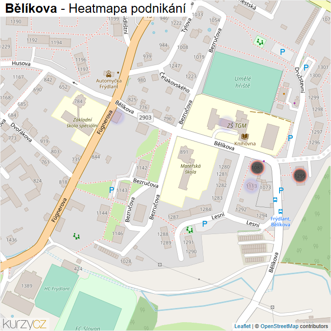 Mapa Bělíkova - Firmy v ulici.