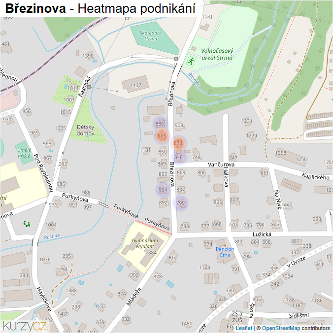 Mapa Březinova - Firmy v ulici.