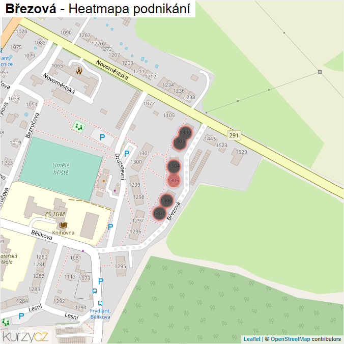 Mapa Březová - Firmy v ulici.