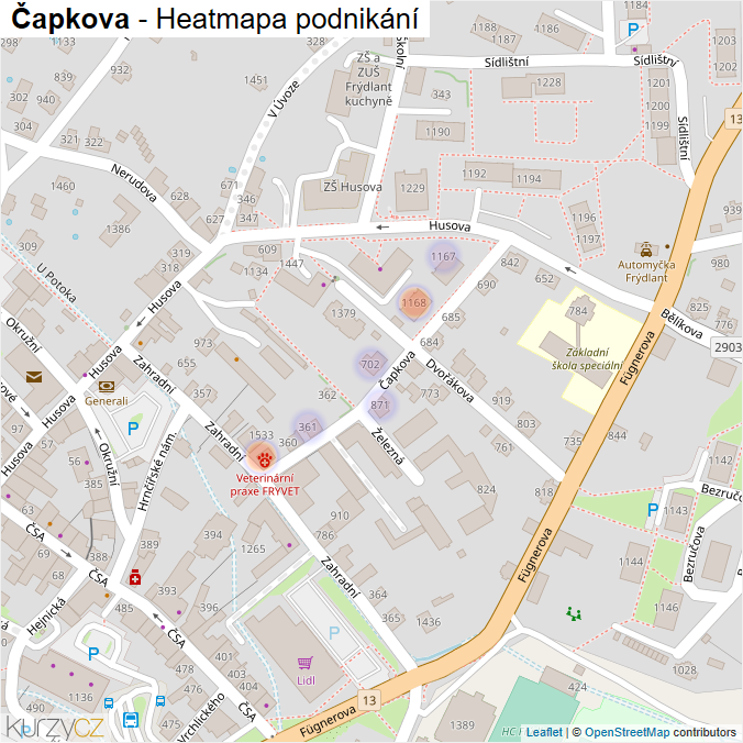 Mapa Čapkova - Firmy v ulici.