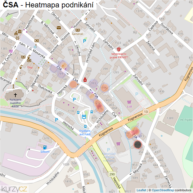 Mapa ČSA - Firmy v ulici.