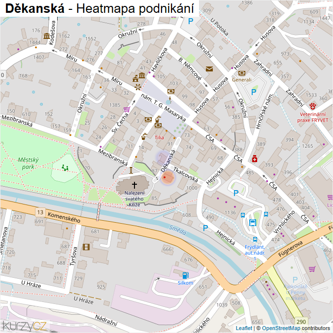 Mapa Děkanská - Firmy v ulici.