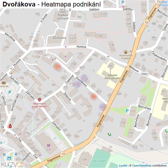 Mapa Dvořákova - Firmy v ulici.