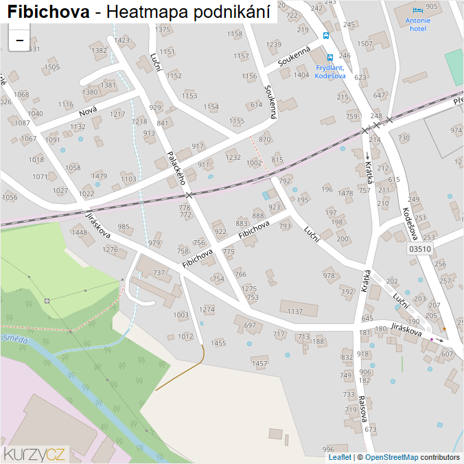 Mapa Fibichova - Firmy v ulici.