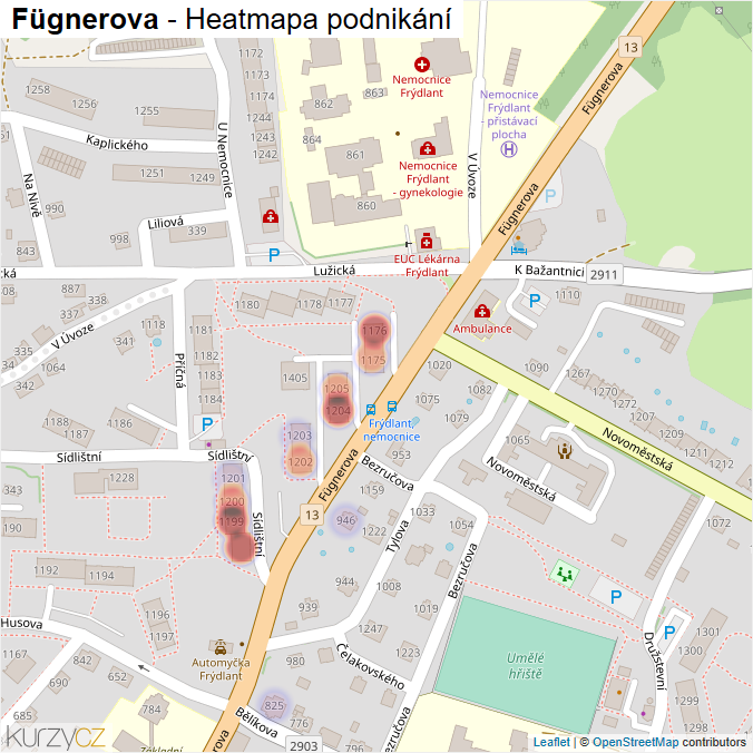 Mapa Fügnerova - Firmy v ulici.