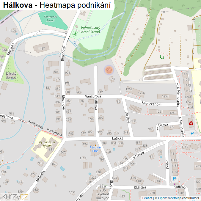 Mapa Hálkova - Firmy v ulici.