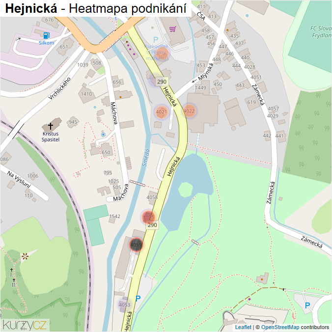 Mapa Hejnická - Firmy v ulici.